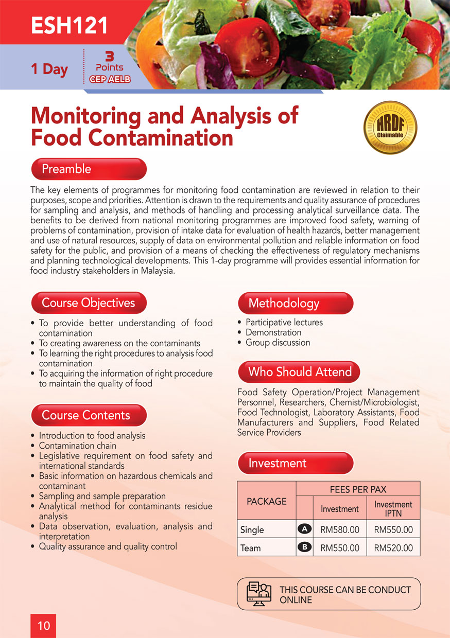 ESH 121: Monitoring and Analysis of Food Contamination