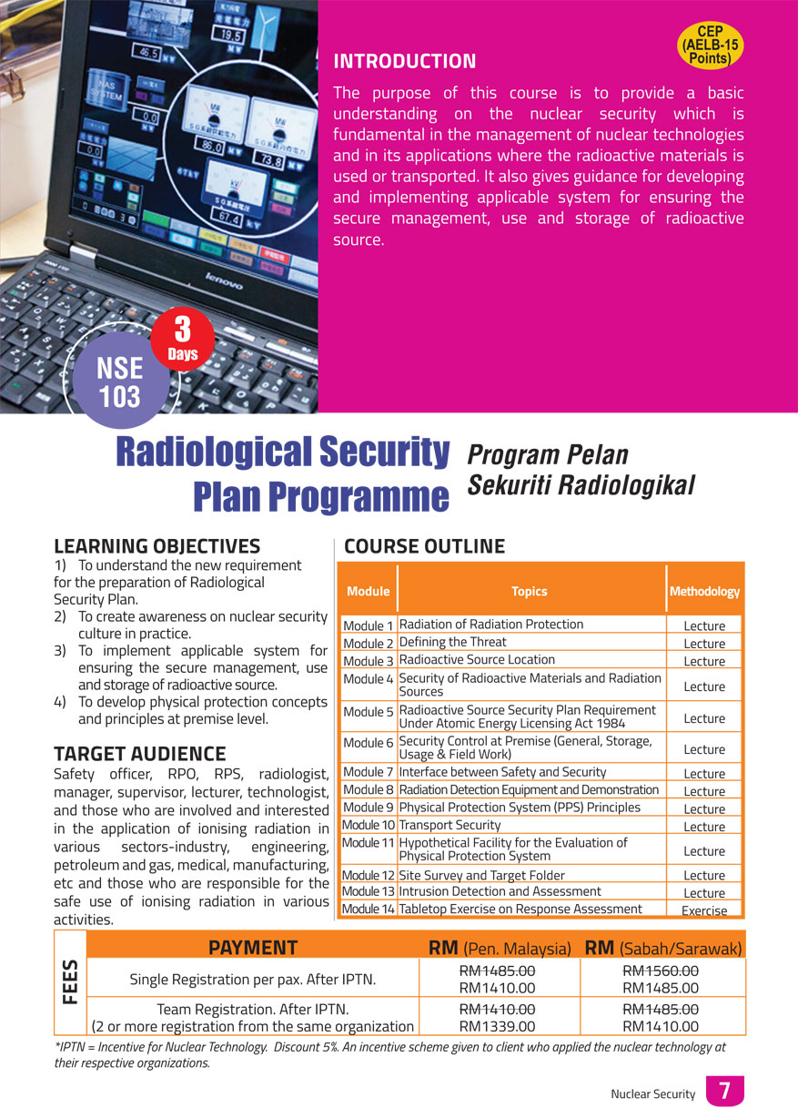 NSE 103: Radiological Security Plan Programme