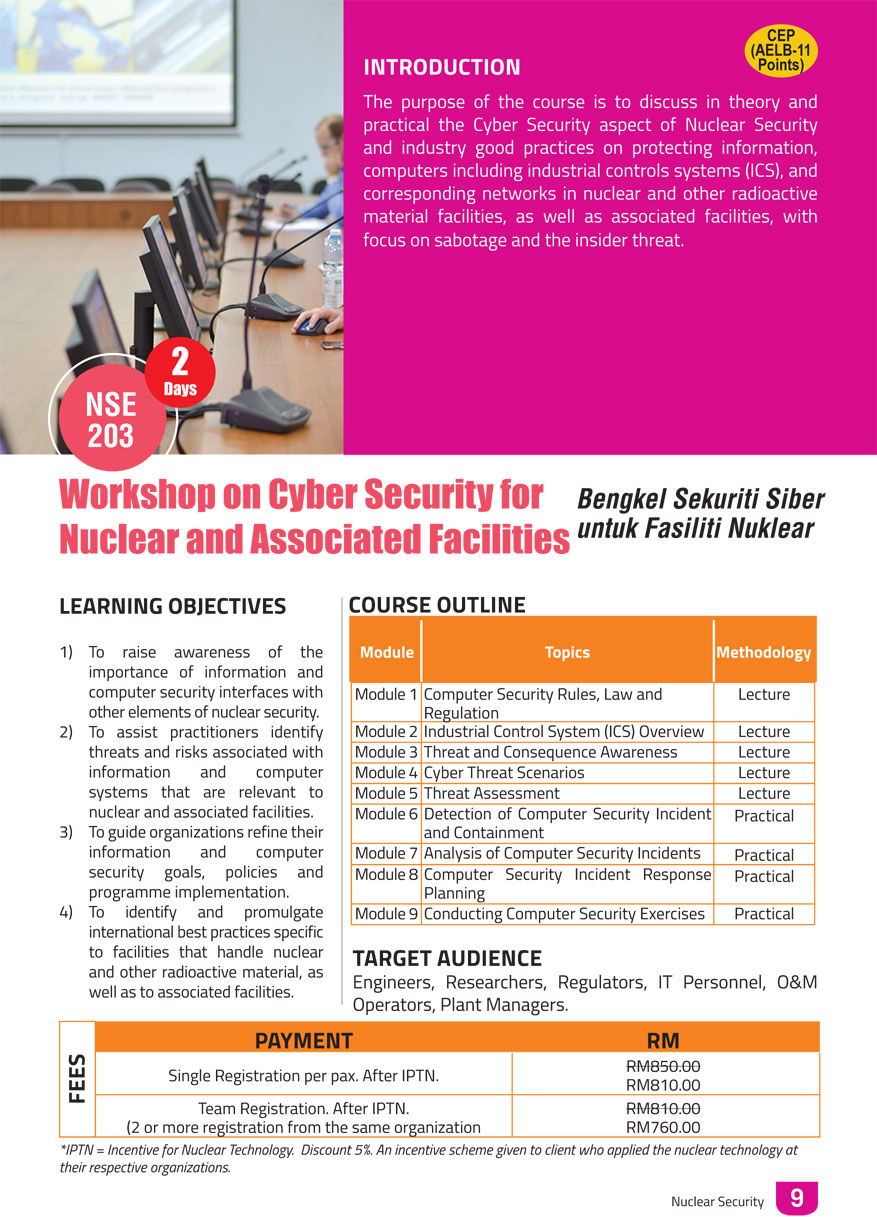 NSE 203: Workshop on Cyber Security for Nuclear and Associated Facilities