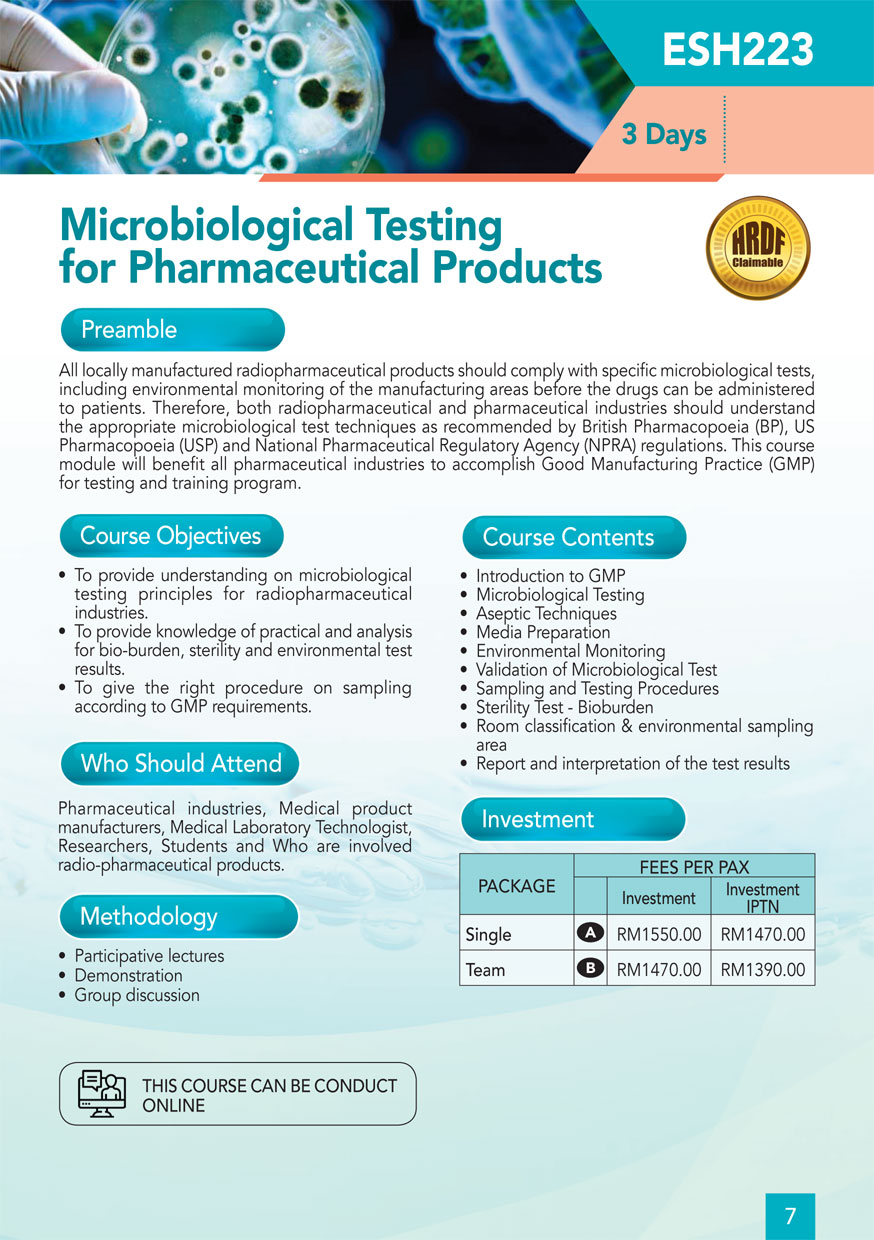 ESH 223: Microbiological Testing for Pharmaceutical Products