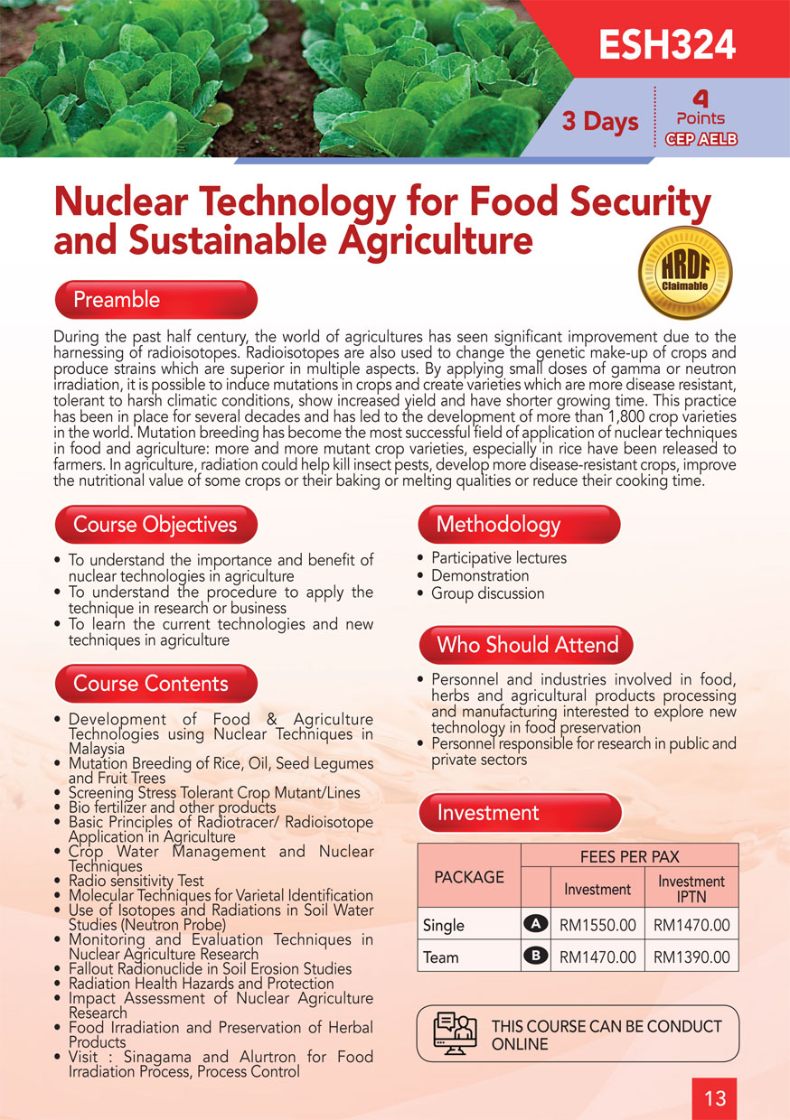 ESH 324: Nuclear Technology for Food Security and Sustainable Agriculture