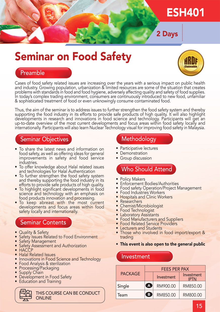 ESH 401: Seminar on Food Safety