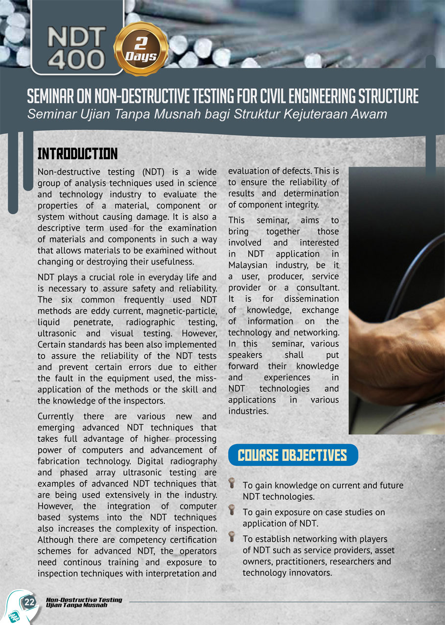 NDT 400: Seminar on Non-Destructive Testing For Civil Engineering Structure